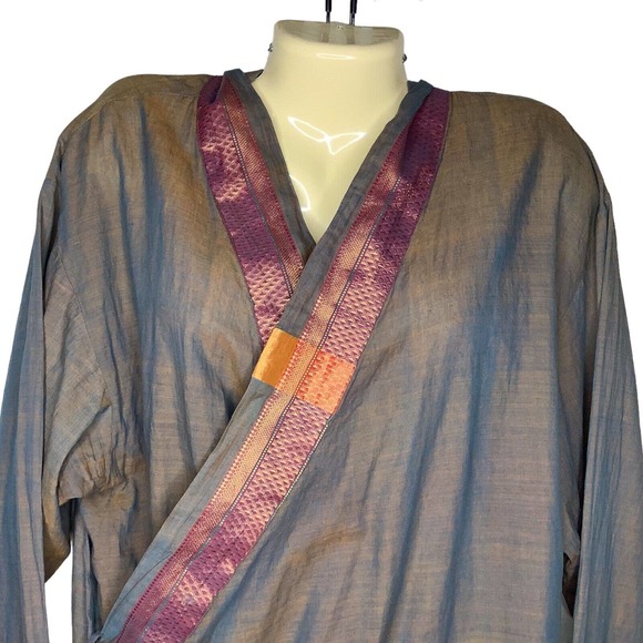 CP Shades Top Small Tan Multi Iridescent Trim Wrap Tunic Duster Lagenlook Boho - Picture 4 of 12